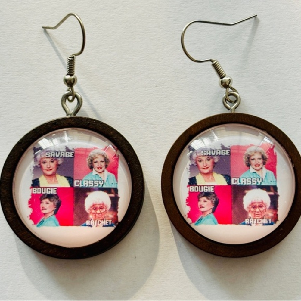 Golden Girls Stay Golden Chunky Wood Earrings, 25mm